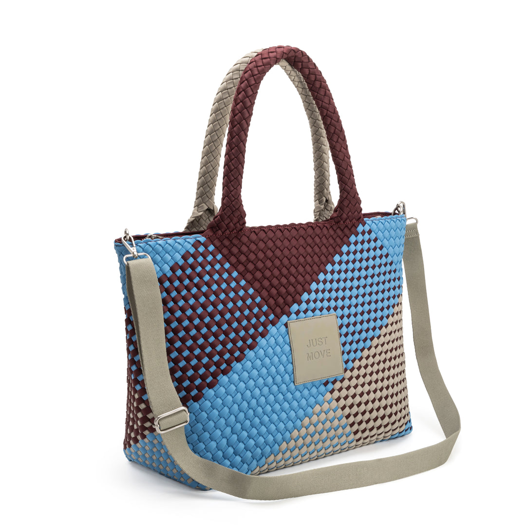 Neoprene LARGE BAG 'JUST MOVE' mix tone - blue & burgundy & light gray