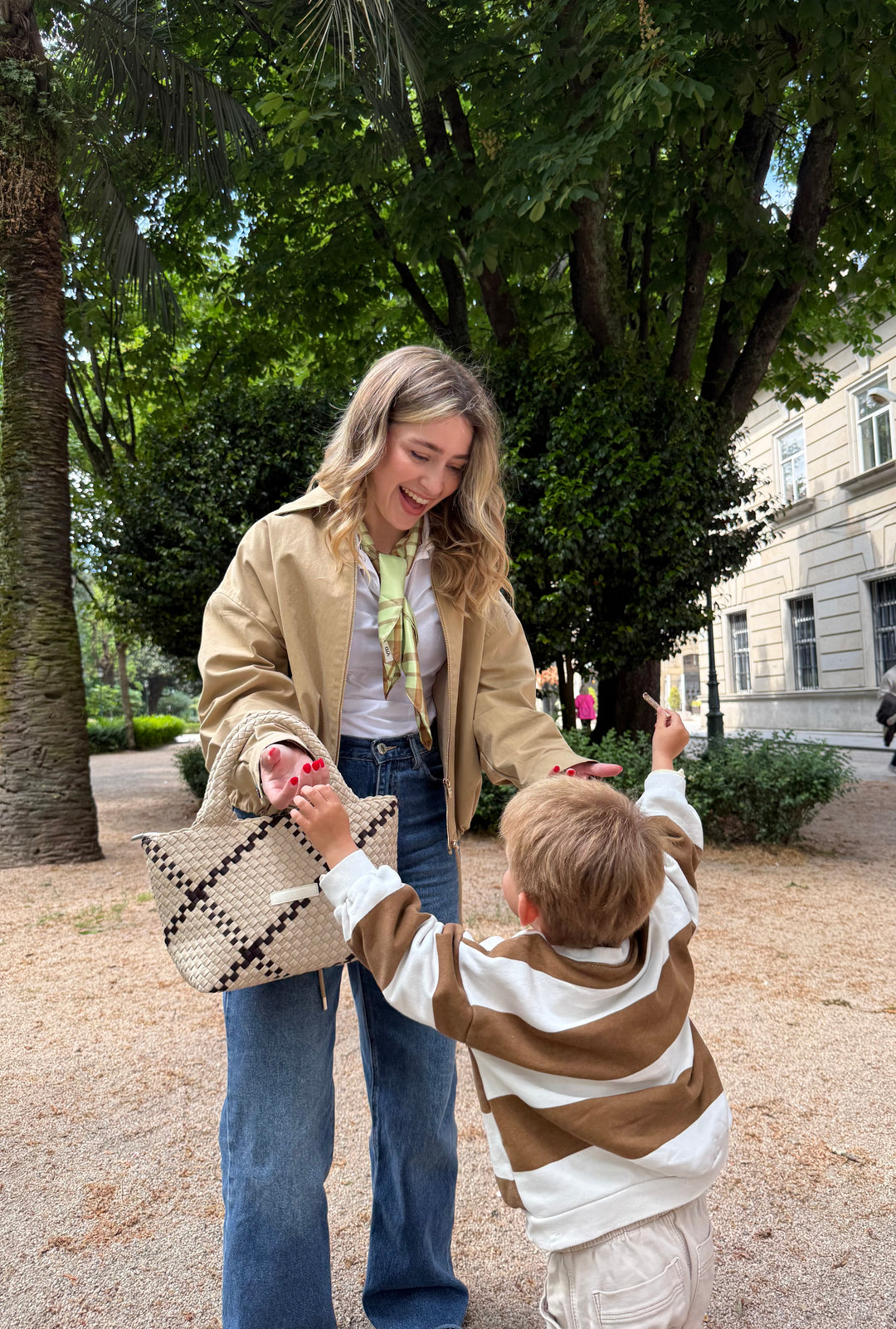 Reversible Square Scarf Roots | Soft Lime & Mocha