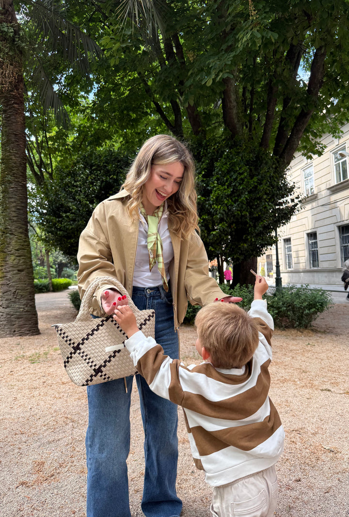 Reversible Square Scarf Roots | Soft Lime & Mocha