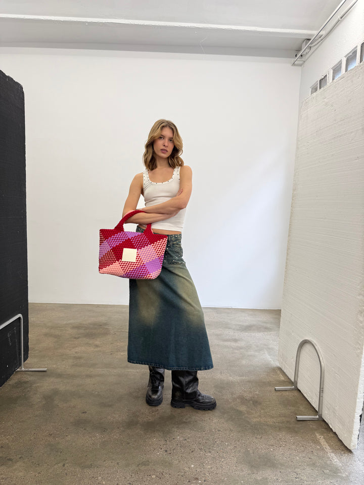 Neoprene MEDIUM BAG 'LIFE IS SIMPLE' multicolour pink&purple&red