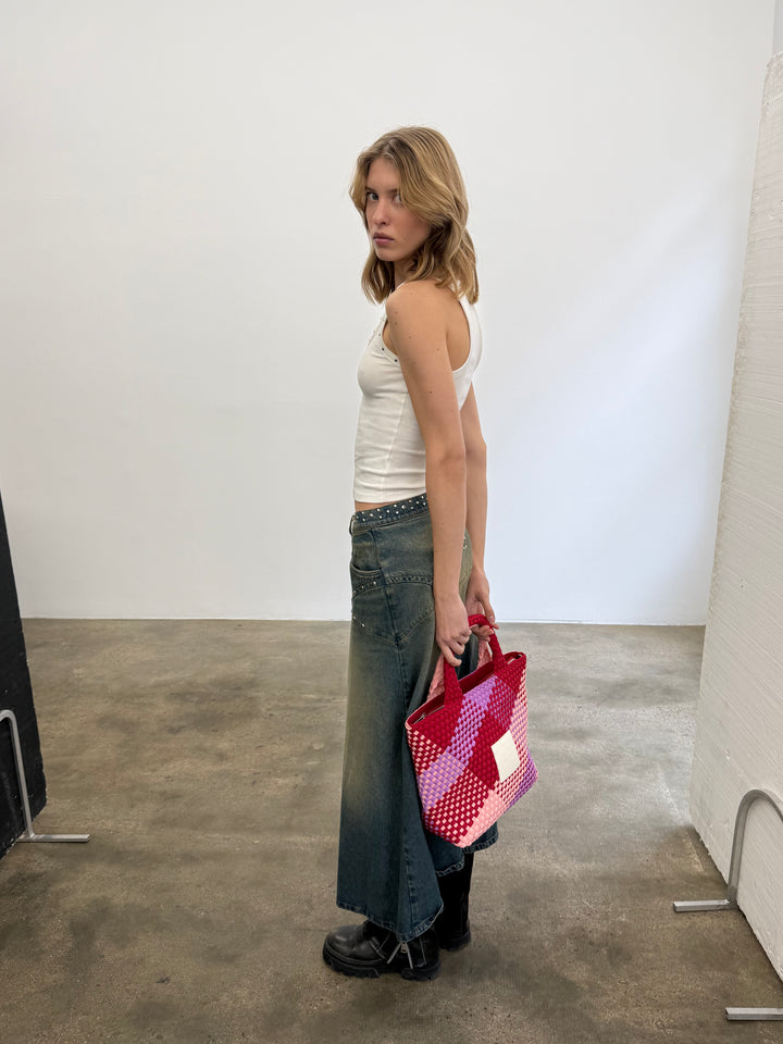 Neoprene MEDIUM BAG 'LIFE IS SIMPLE' multicolour pink&purple&red