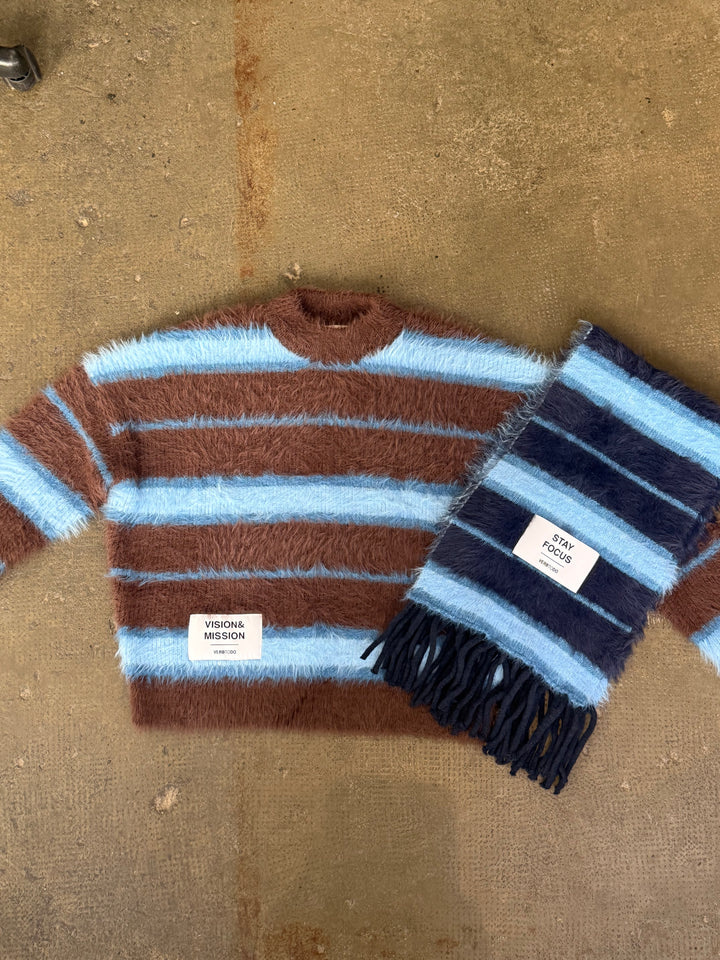 KNITWEAR BOXY STRIPES 'VISION & MISSION' | brown and blue