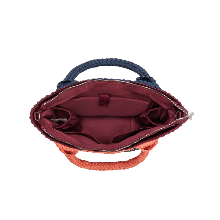 Borsa media in neoprene 'VISION & MISSION' tono misto - blu navy & bordeaux & arancione