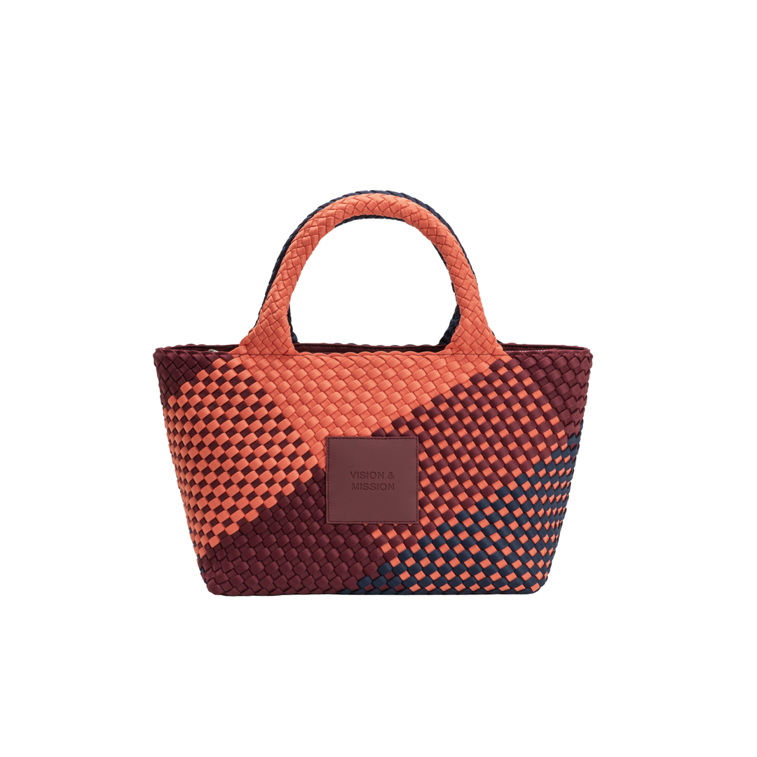 Borsa media in neoprene 'VISION & MISSION' tono misto - blu navy & bordeaux & arancione