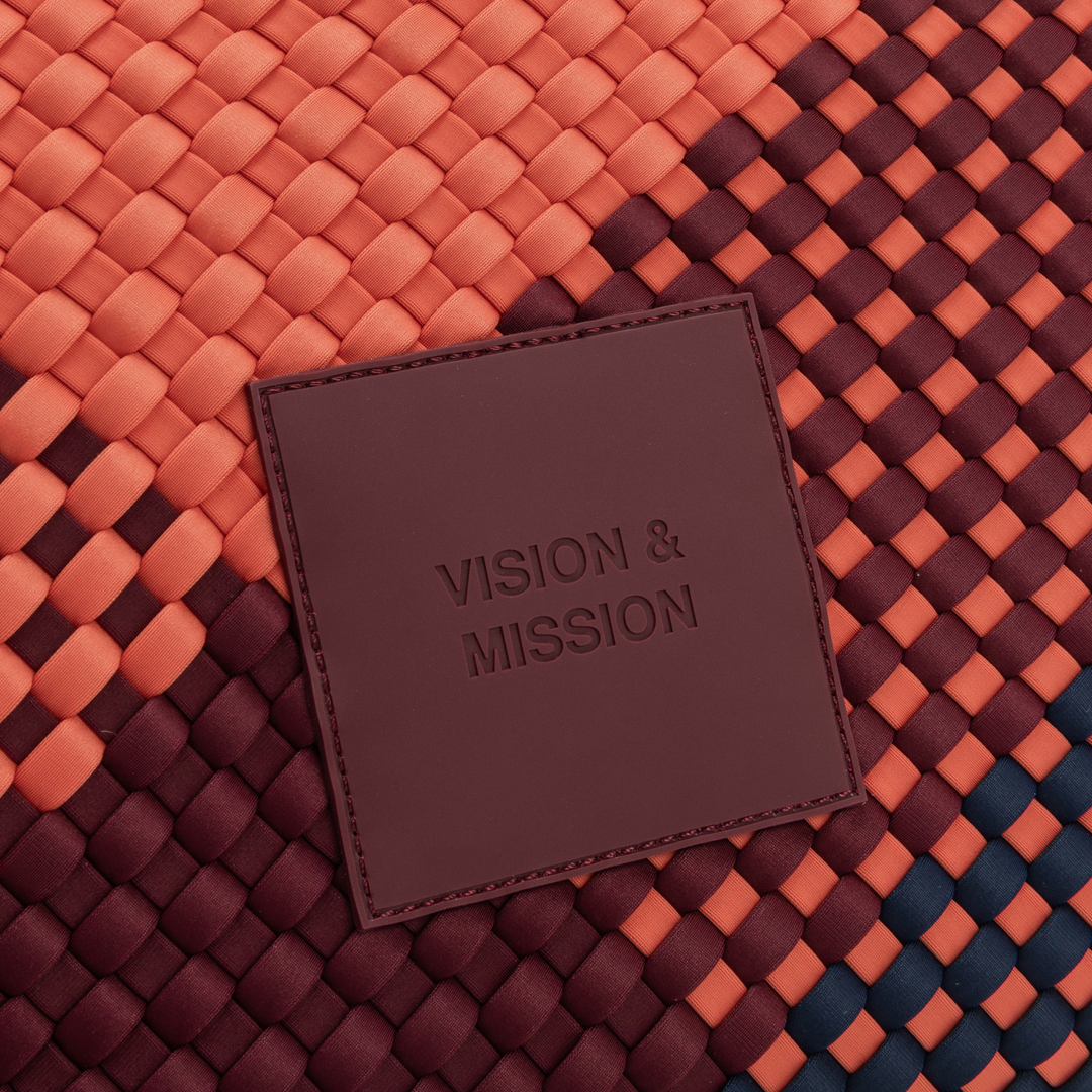 Borsa media in neoprene 'VISION & MISSION' tono misto - blu navy & bordeaux & arancione