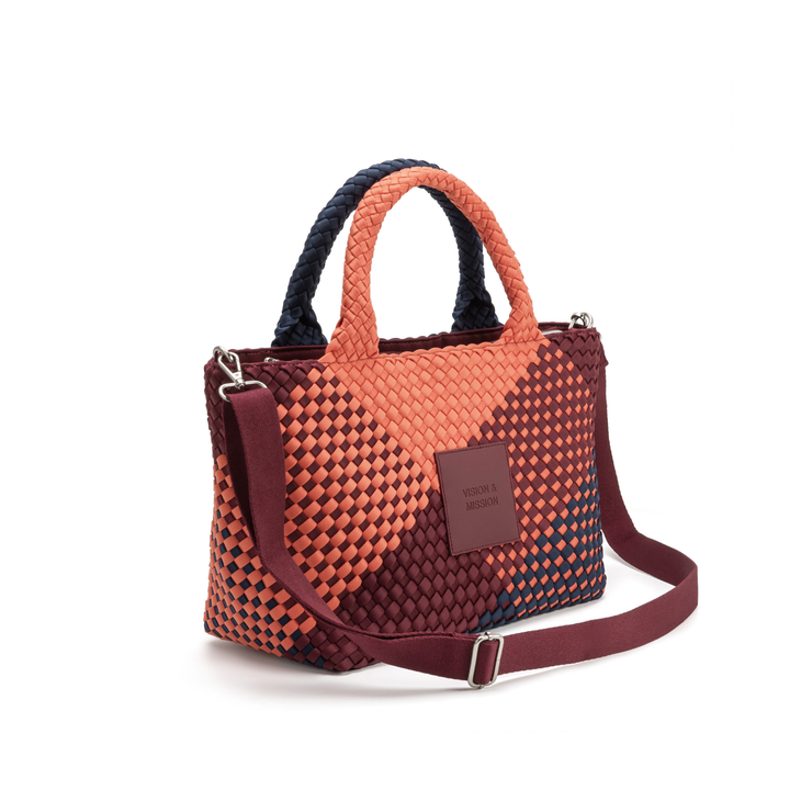 Borsa media in neoprene 'VISION & MISSION' tono misto - blu navy & bordeaux & arancione