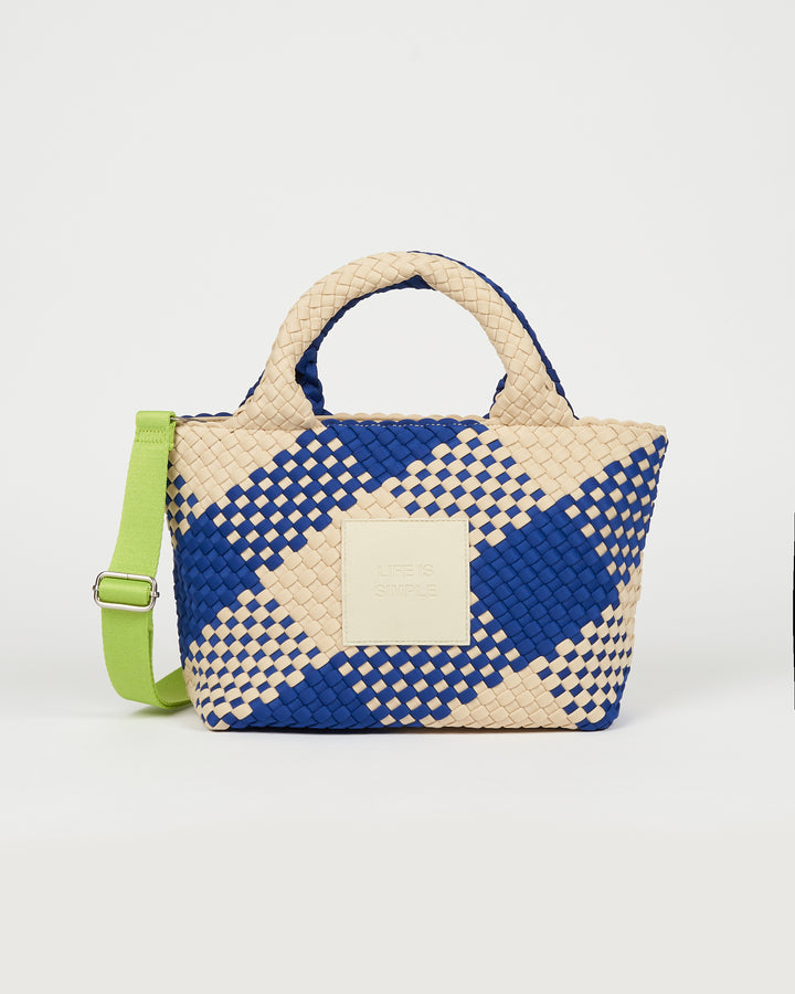Neoprene SMALL BAG 'LIFE IS SIMPLE' two-tone blue and beige