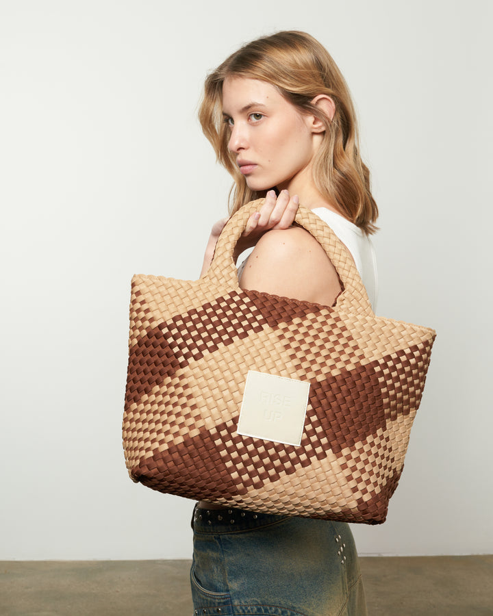 Neoprene MEDIUM BAG 'RISE UP' two-tone brown and beige