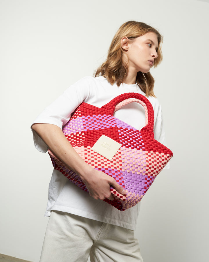 Neoprene MEDIUM BAG 'LIFE IS SIMPLE' multicolour pink&purple&red