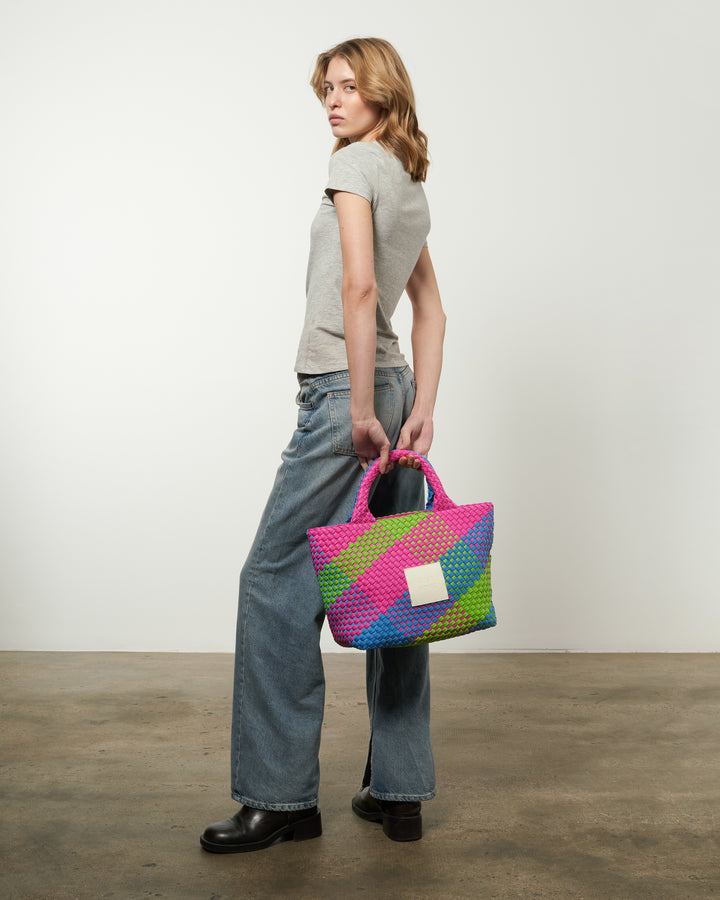 Neoprene MEDIUM BAG 'JUST MOVE' multicolour pink&blue&green