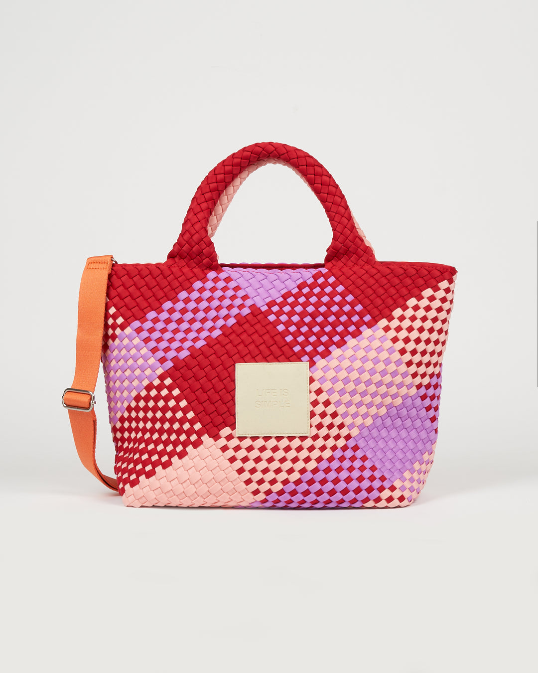 Neoprene MEDIUM BAG 'LIFE IS SIMPLE' multicolour pink&purple&red