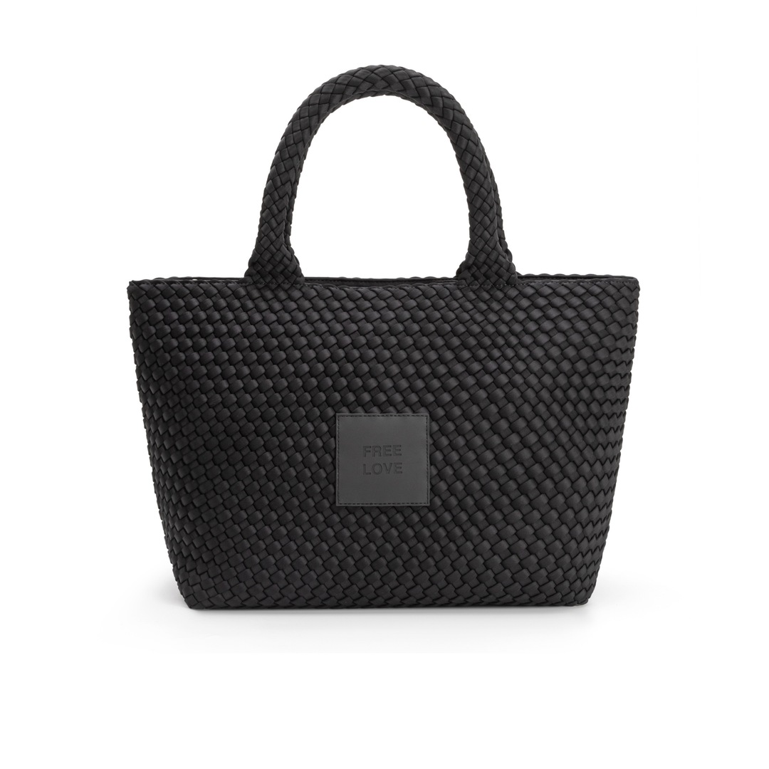 Borsa grande in neoprene 'FREE LOVE' tinta unita - nero