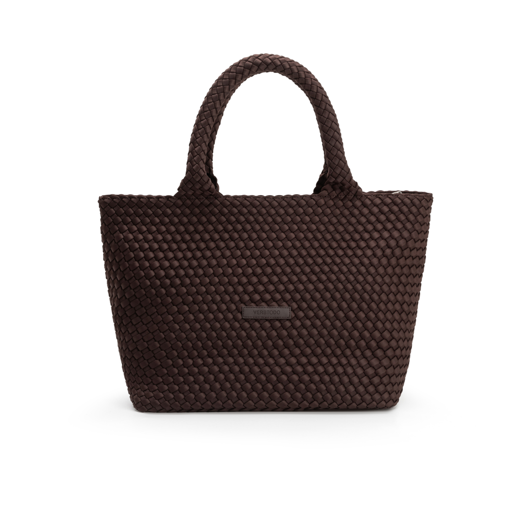 Borsa grande in neoprene 'CHILL VIBES' tinta unita - marrone scuro
