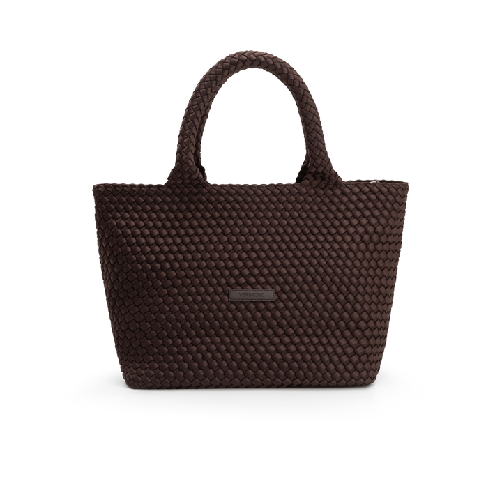 Borsa grande in neoprene 'CHILL VIBES' tinta unita - marrone scuro
