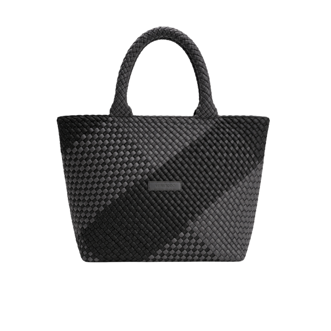 Borsa grande in neoprene 'SLOW LIVING' bicolore grigio e nero