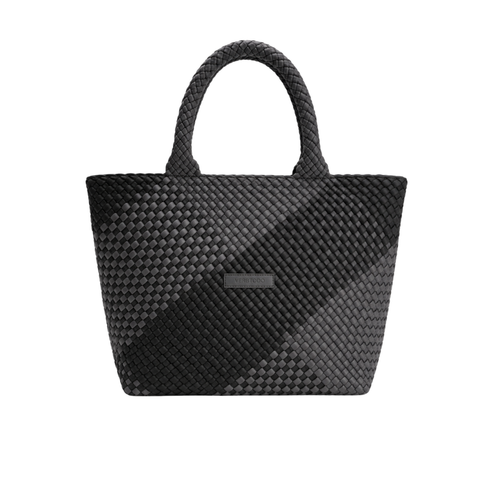 Borsa grande in neoprene 'SLOW LIVING' bicolore grigio e nero