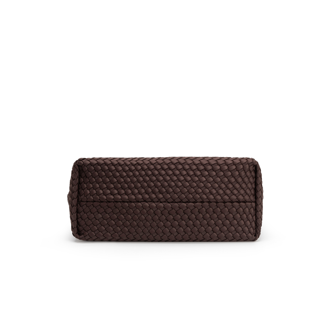 Borsa grande in neoprene 'CHILL VIBES' tinta unita - marrone scuro