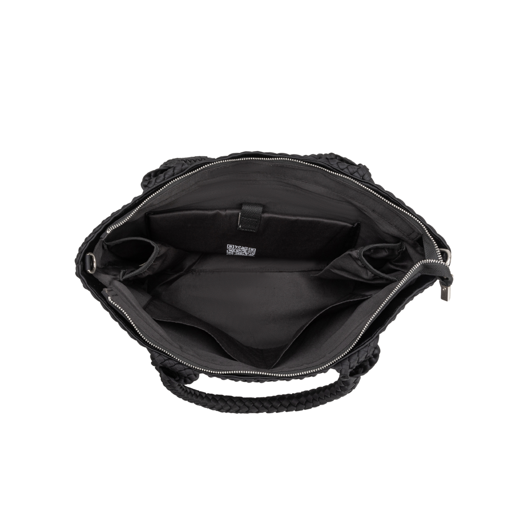 Borsa grande in neoprene 'FREE LOVE' tinta unita - nero