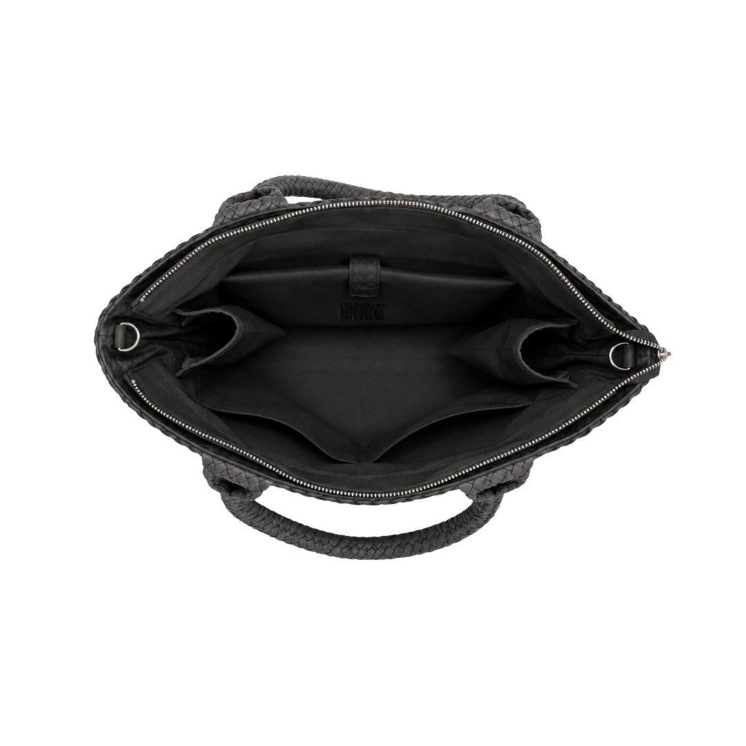 Borsa grande in neoprene 'SLOW LIVING' bicolore grigio e nero