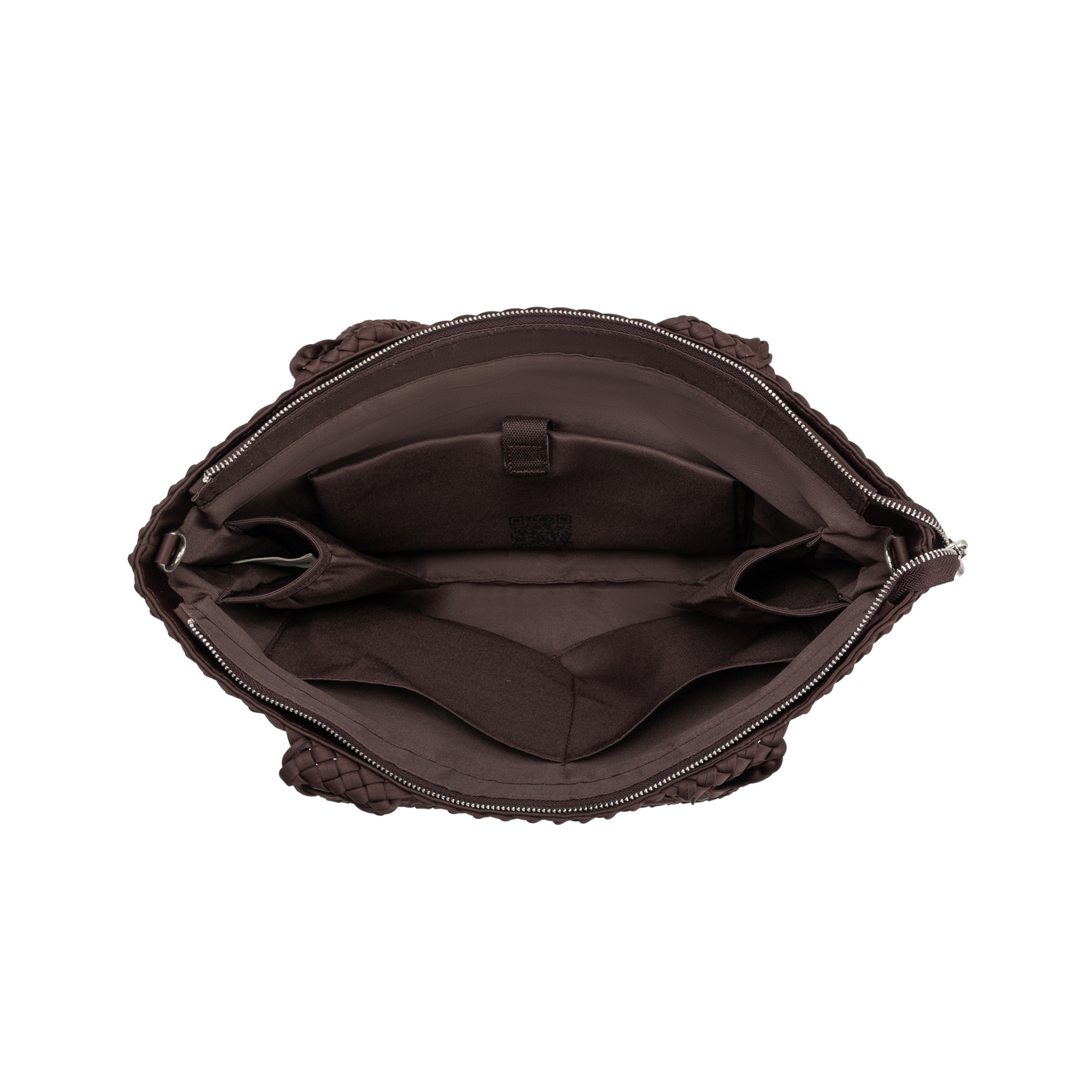 Borsa grande in neoprene 'CHILL VIBES' tinta unita - marrone scuro