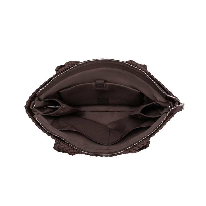 Borsa grande in neoprene 'CHILL VIBES' tinta unita - marrone scuro