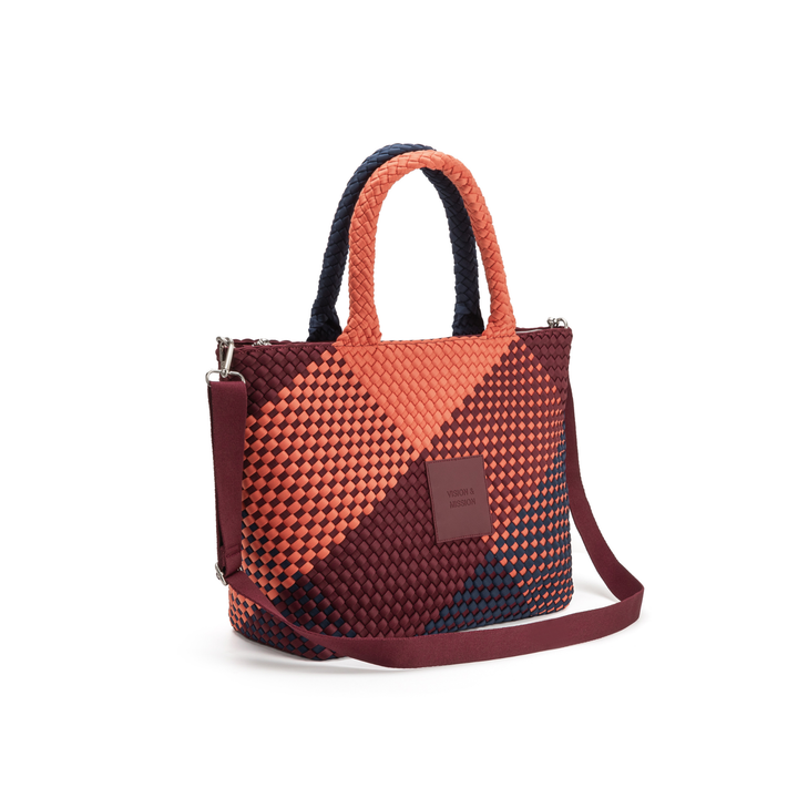 GRAND SAC en néoprène 'VISION & MISSION' ton mixte - bleu marine & bordeaux & orange