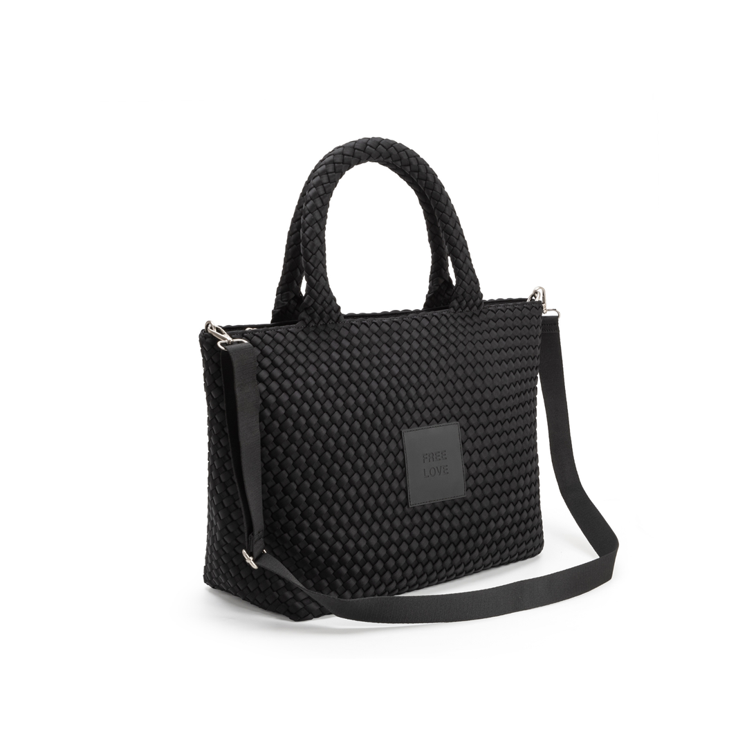 Borsa grande in neoprene 'FREE LOVE' tinta unita - nero