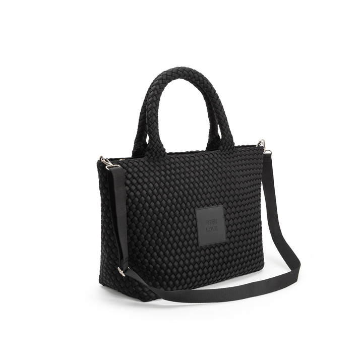 Borsa grande in neoprene 'FREE LOVE' tinta unita - nero