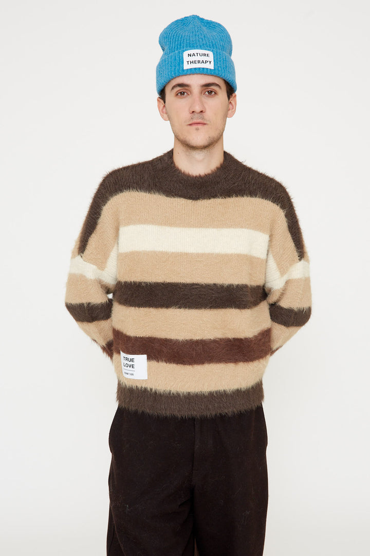 KNITWEAR BOXY STRIPES 'TRUE LOVE' | beige & brown & white