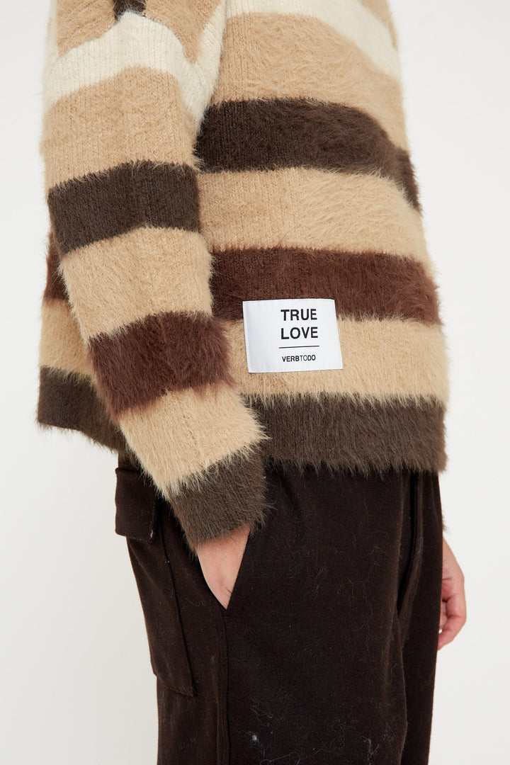 KNITWEAR BOXY STRIPES 'TRUE LOVE' | beige & brown & white