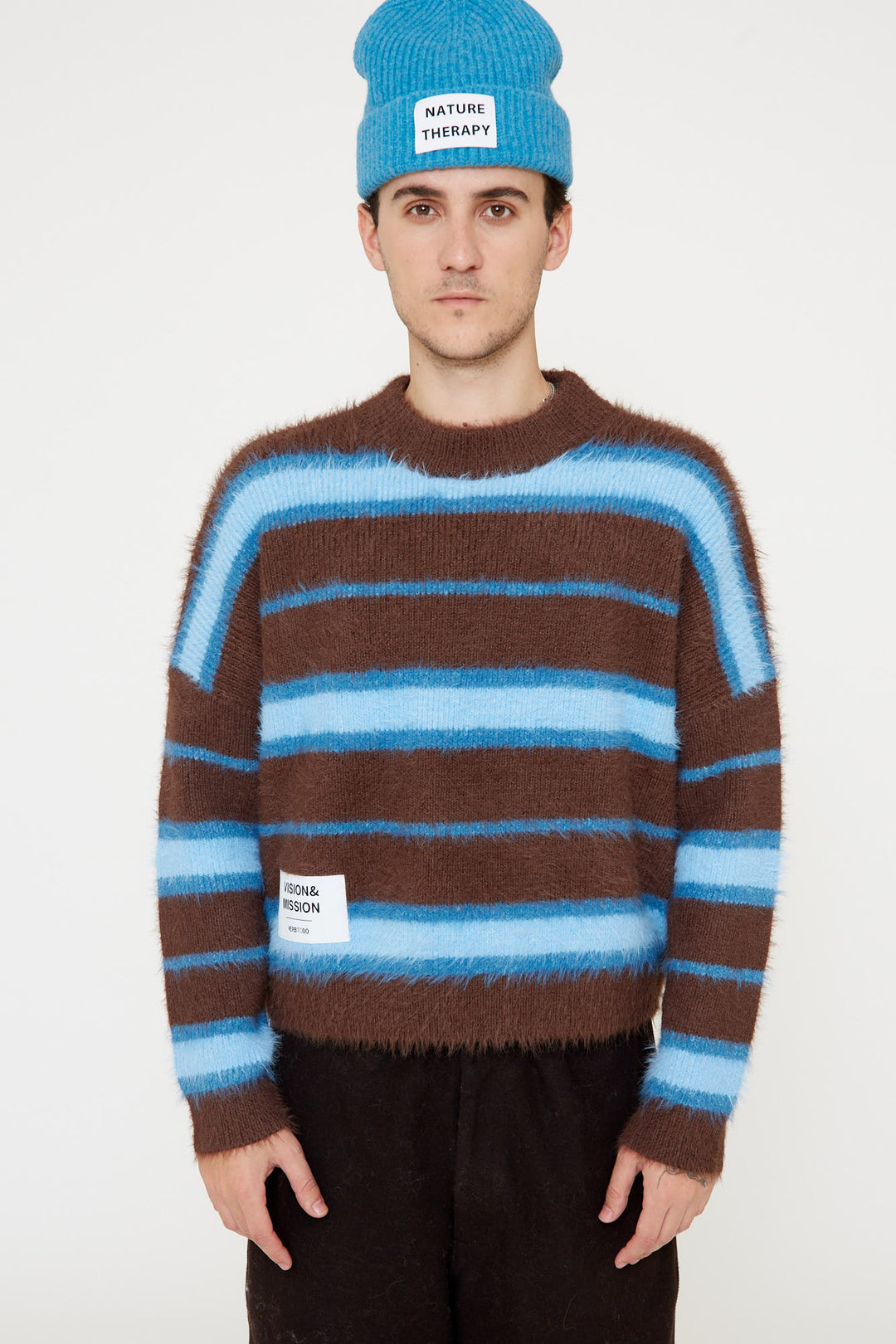 KNITWEAR BOXY STRIPES 'VISION & MISSION' | brown and blue