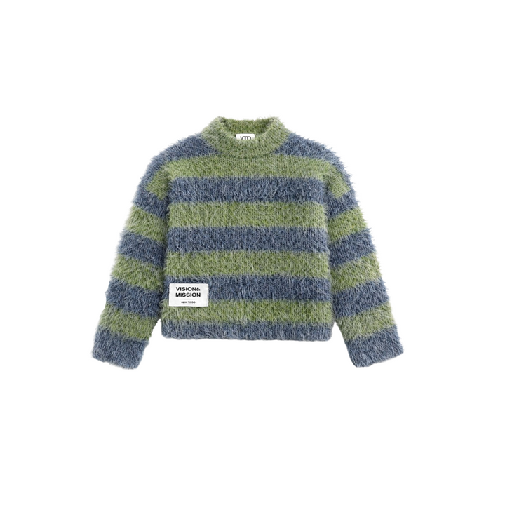 Knitwear Boxy Green and Blue Grey Stripes
