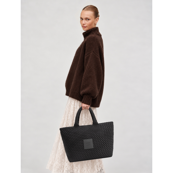 Borsa grande in neoprene 'FREE LOVE' tinta unita - nero