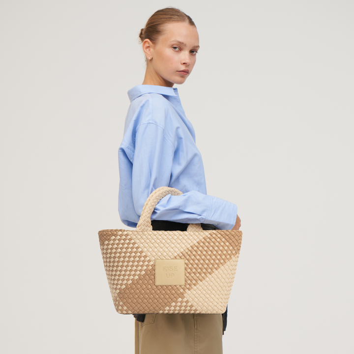 Borsa media in neoprene 'RISE UP' bicolore beige