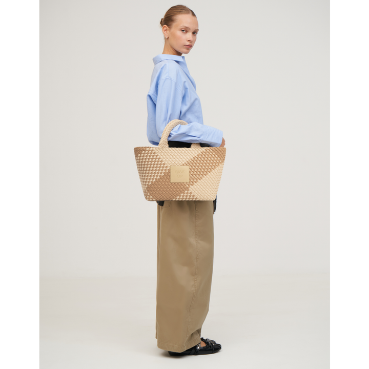 Borsa media in neoprene 'RISE UP' bicolore beige