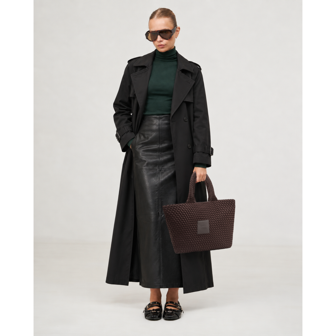 Borsa grande in neoprene 'CHILL VIBES' tinta unita - marrone scuro
