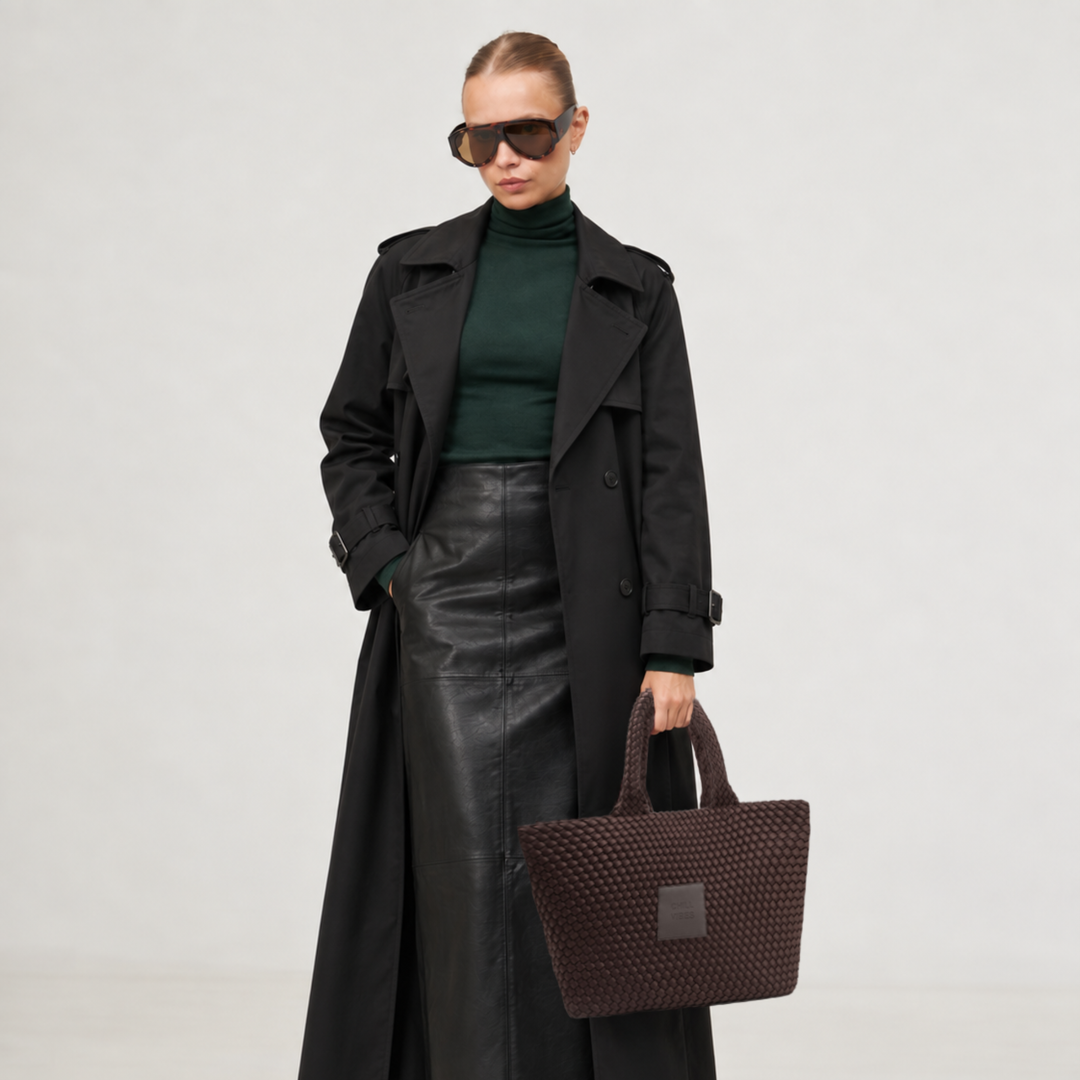 Borsa grande in neoprene 'CHILL VIBES' tinta unita - marrone scuro