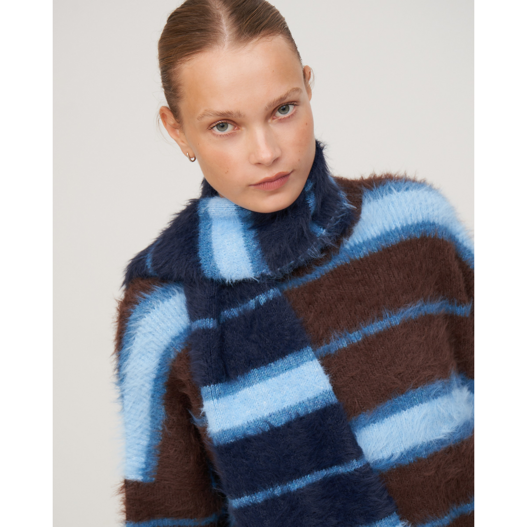 KNITWEAR BOXY STRIPES 'VISION & MISSION' | brown and blue