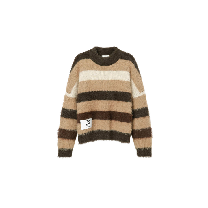 KNITWEAR BOXY STRIPES 'TRUE LOVE' | beige & brown & white