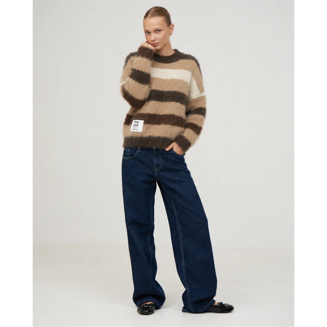 KNITWEAR BOXY STRIPES 'TRUE LOVE' | beige & brown & white