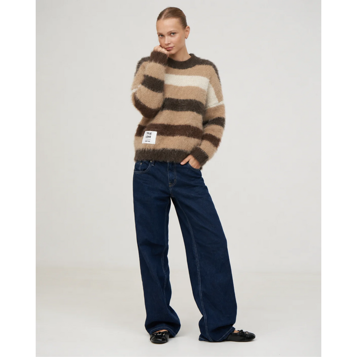 KNITWEAR BOXY STRIPES 'TRUE LOVE' | beige & brown & white