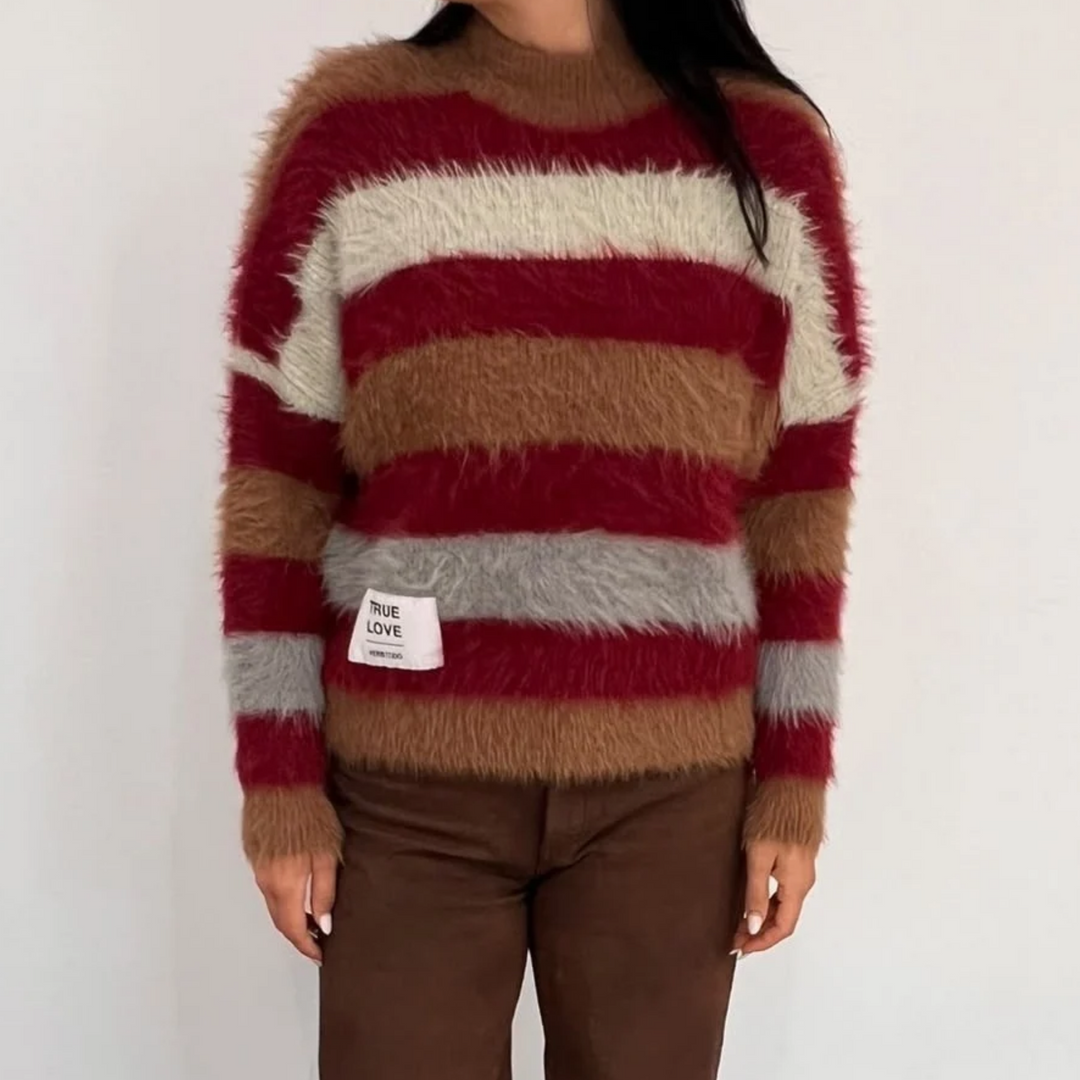 KNITWEAR BOXY STRIPES 'TRUE LOVE' | beige and burdeos mix