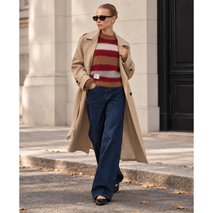 KNITWEAR BOXY STRIPES 'TRUE LOVE' | beige and burdeos mix