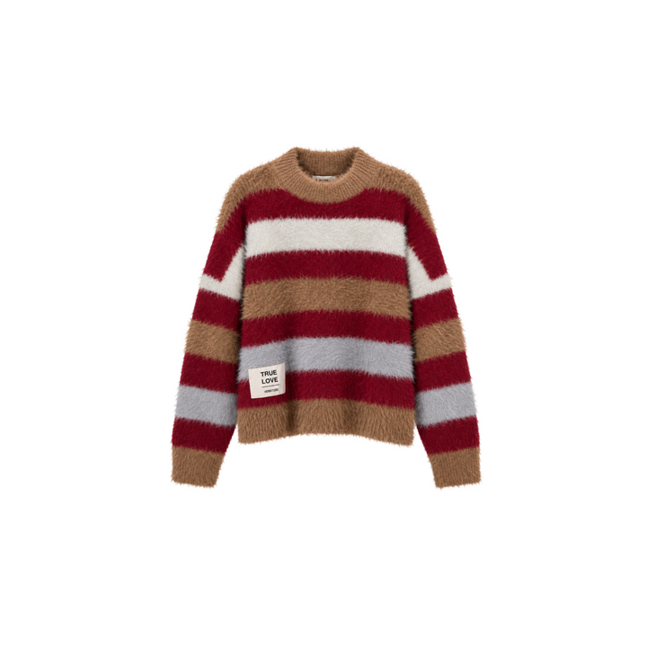 KNITWEAR BOXY STRIPES 'TRUE LOVE' | beige and burdeos mix