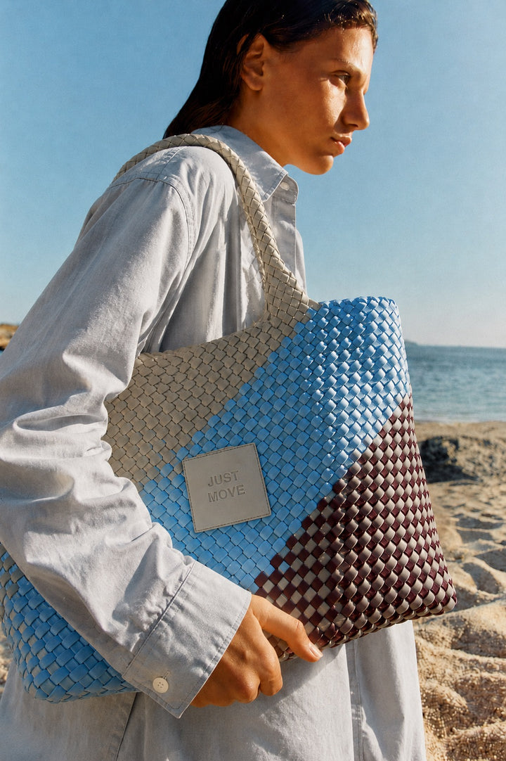 Neoprene LARGE BAG 'JUST MOVE' mix tone - blue & burgundy & light gray