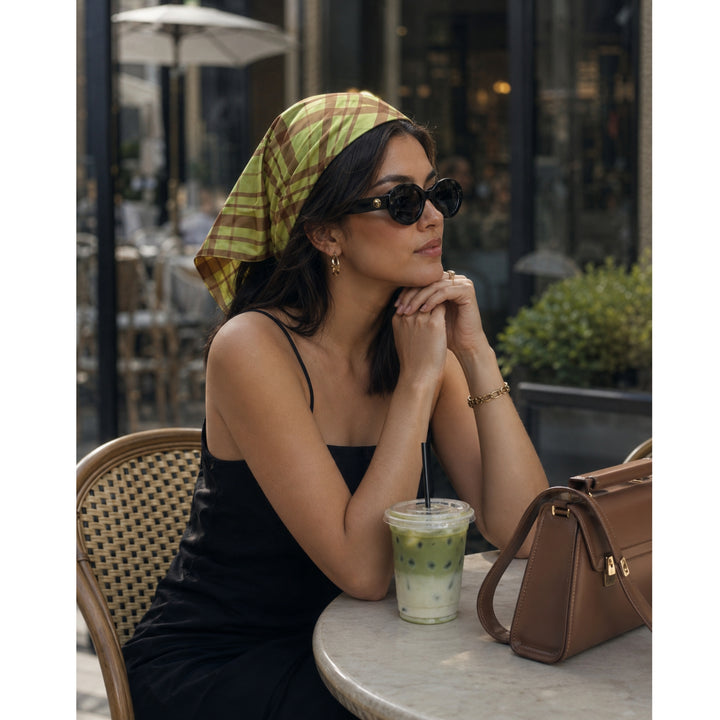 Reversible Square Scarf Roots | Soft Lime & Mocha