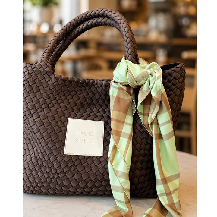 Reversible Square Scarf Roots | Soft Lime & Mocha