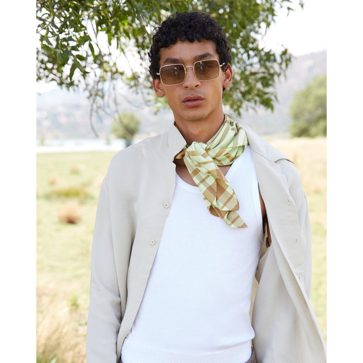 Reversible Square Scarf Roots | Soft Lime & Mocha