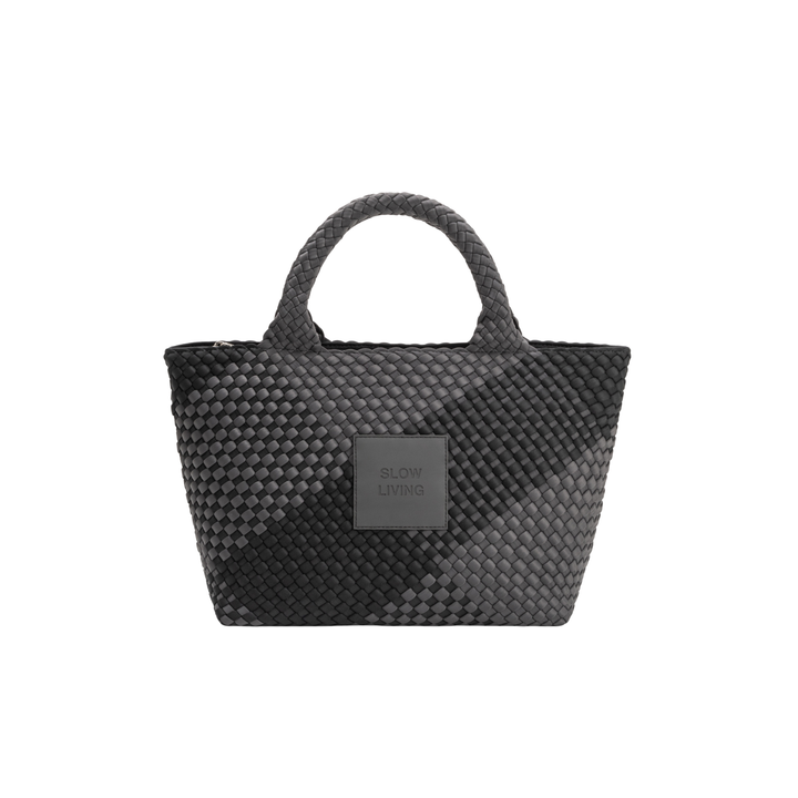 SAC MOYEN en néoprène 'SLOW LIVING' bicolore gris et noir